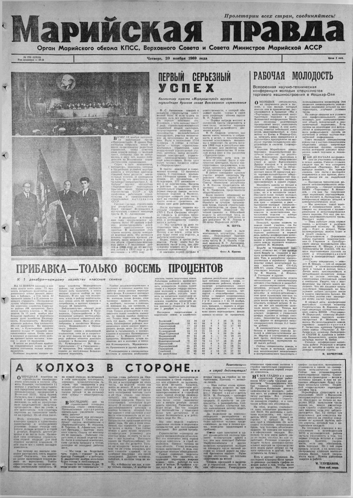 Газета «Марийская правда» от 20.11.1969