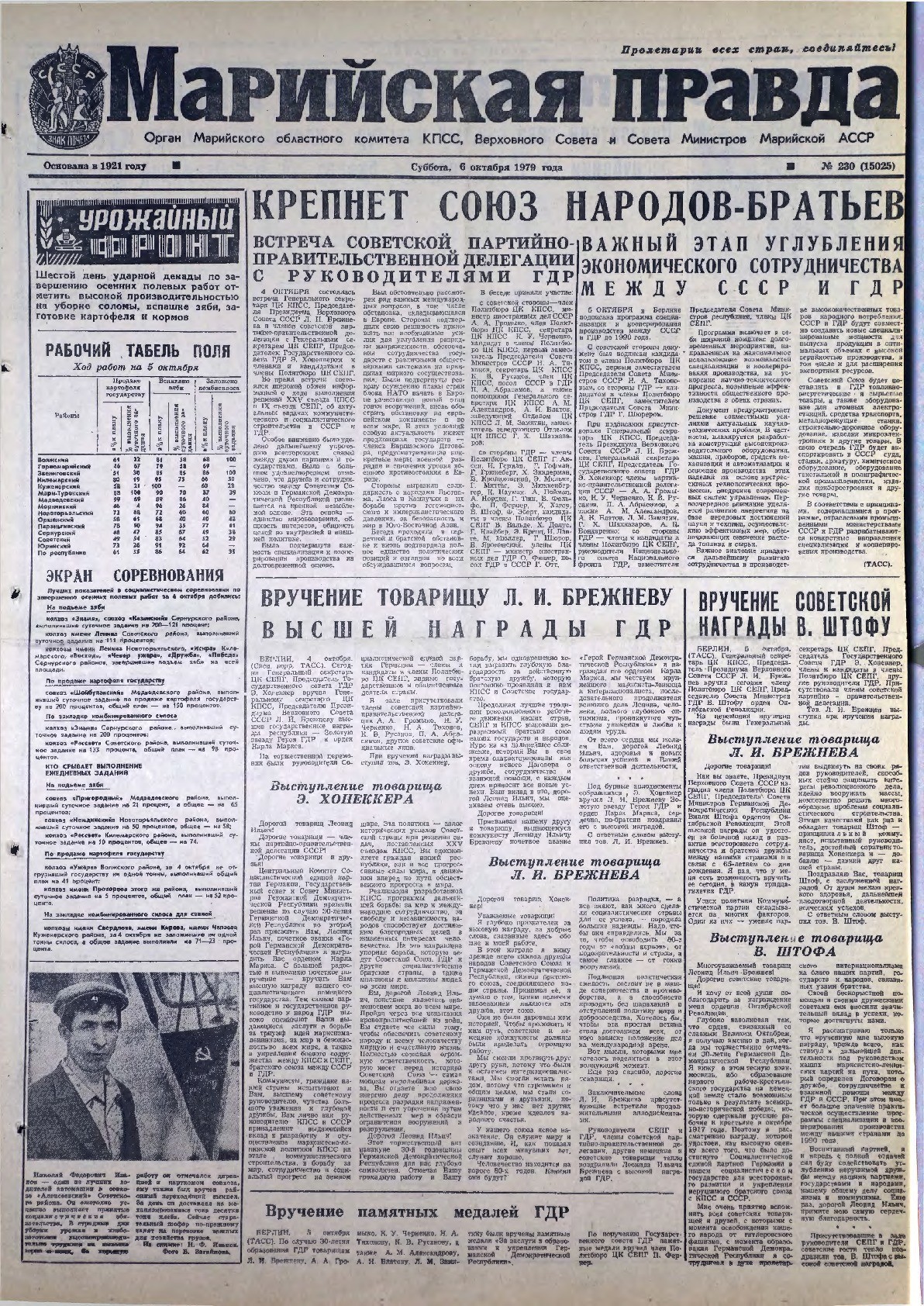 Газета «Марийская правда» от 06.10.1979
