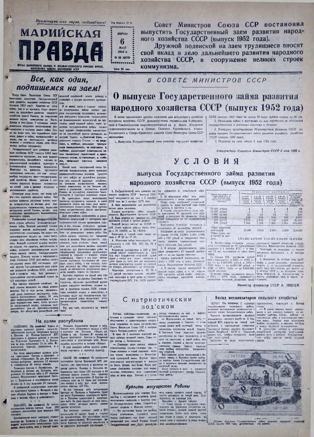 Газета «Марийская правда» от 06.05.1952