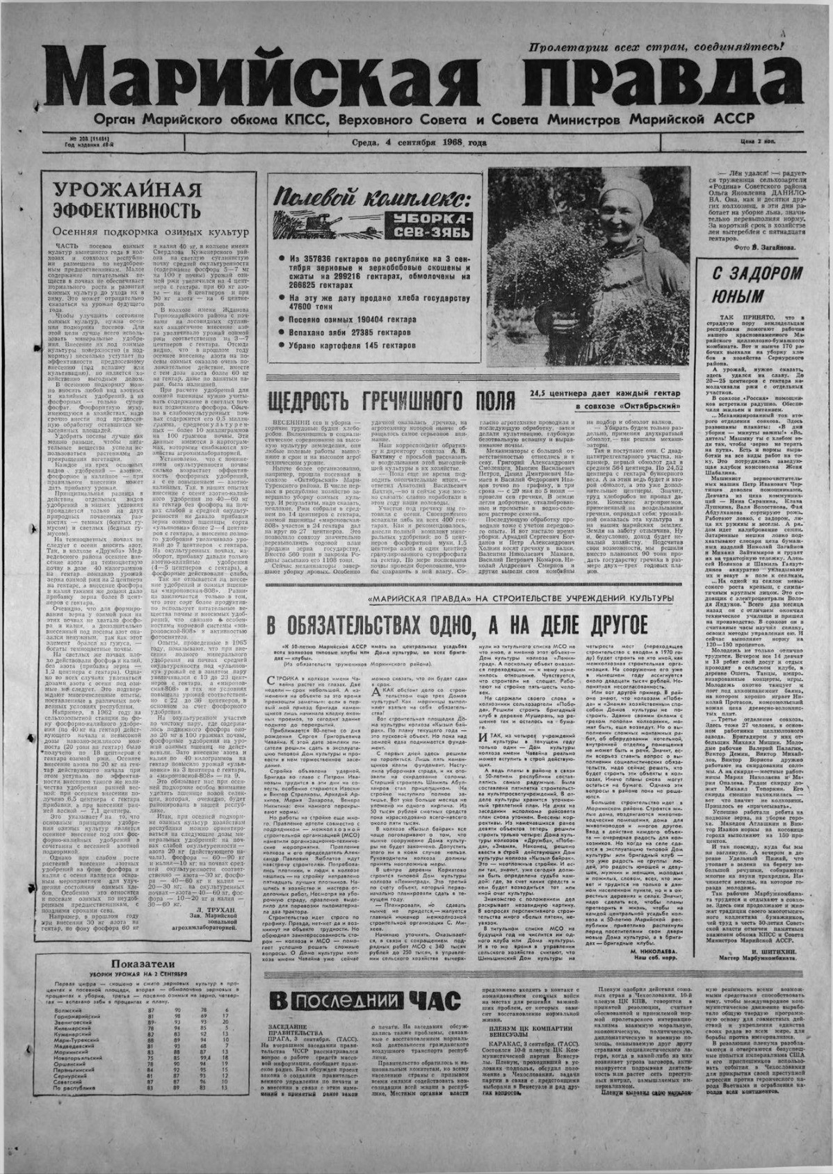 Газета «Марийская правда» от 04.09.1968