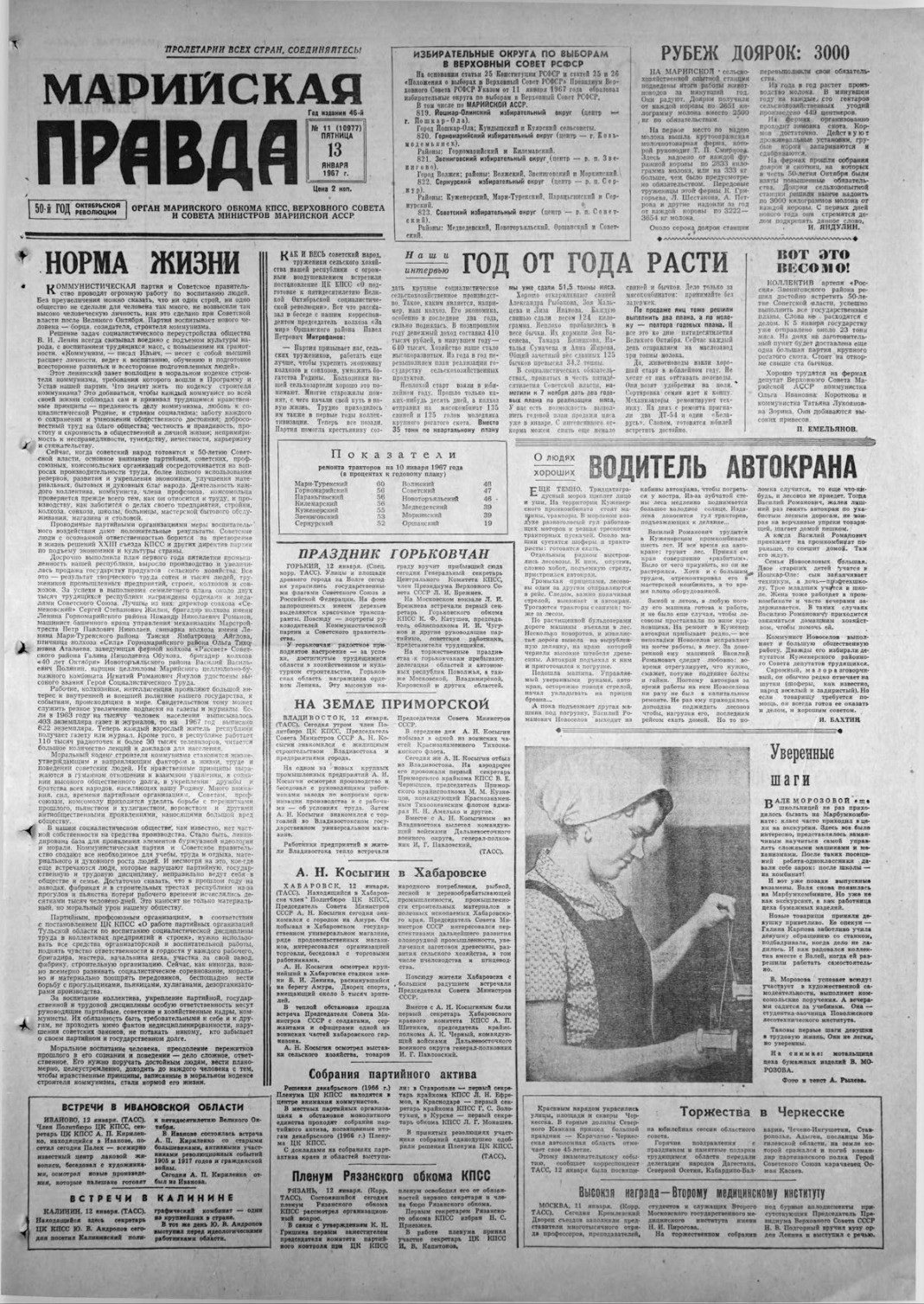 Газета «Марийская правда» от 13.01.1967