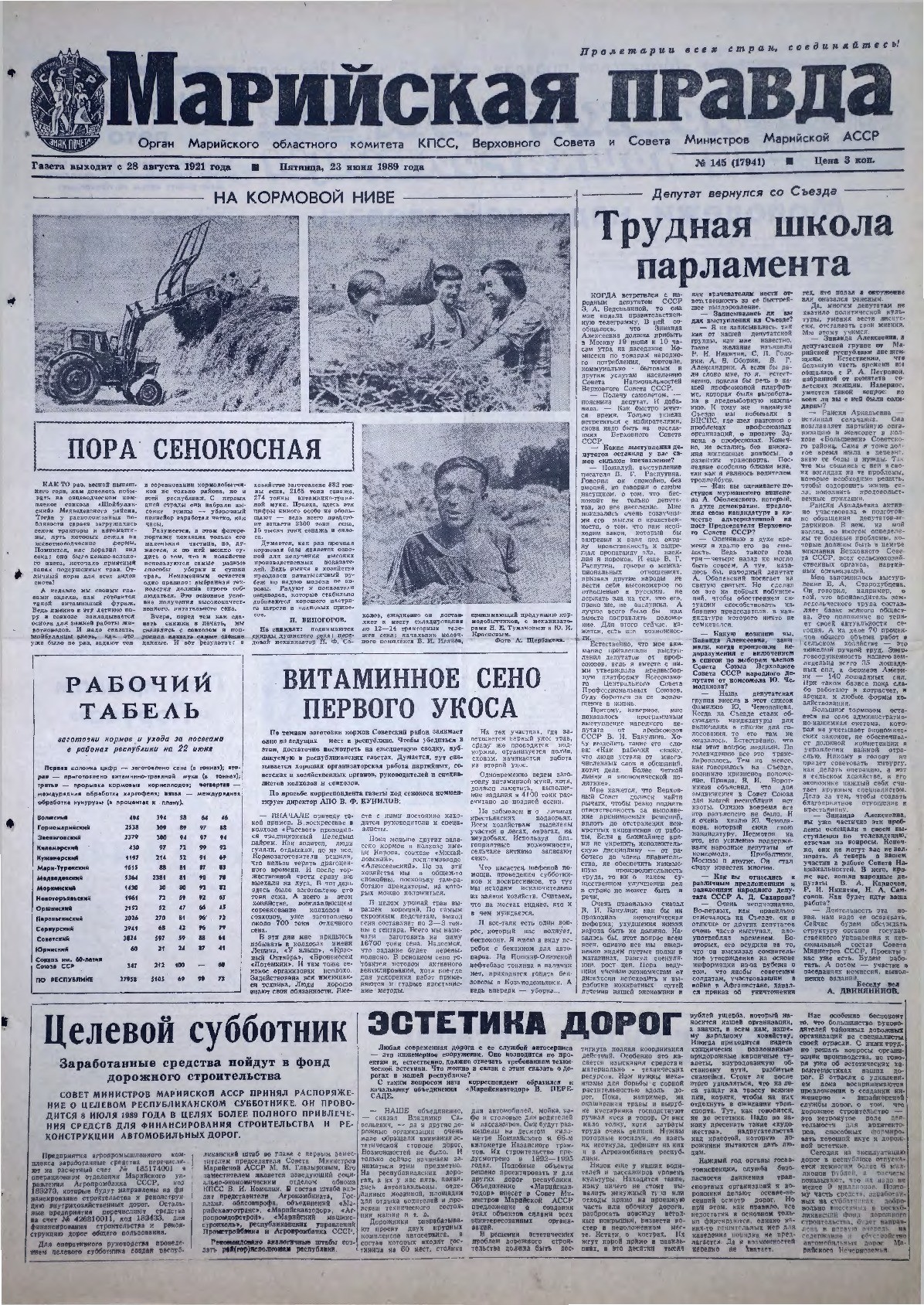 Газета «Марийская правда» от 23.06.1989