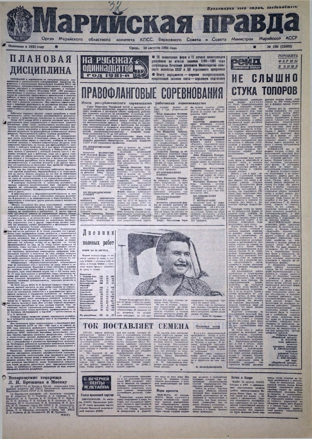 Газета «Марийская правда» от 26.08.1981