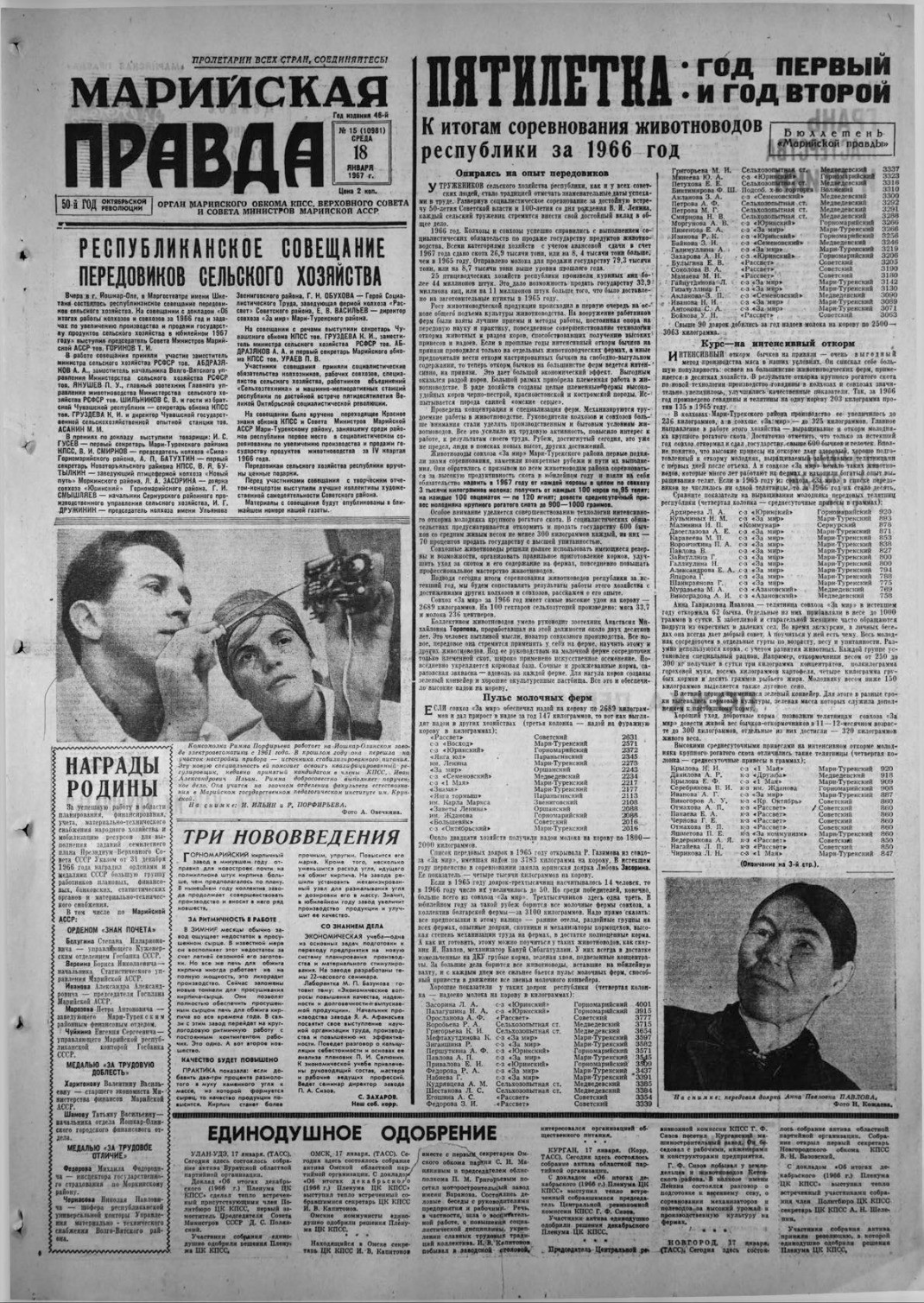 Газета «Марийская правда» от 18.01.1967