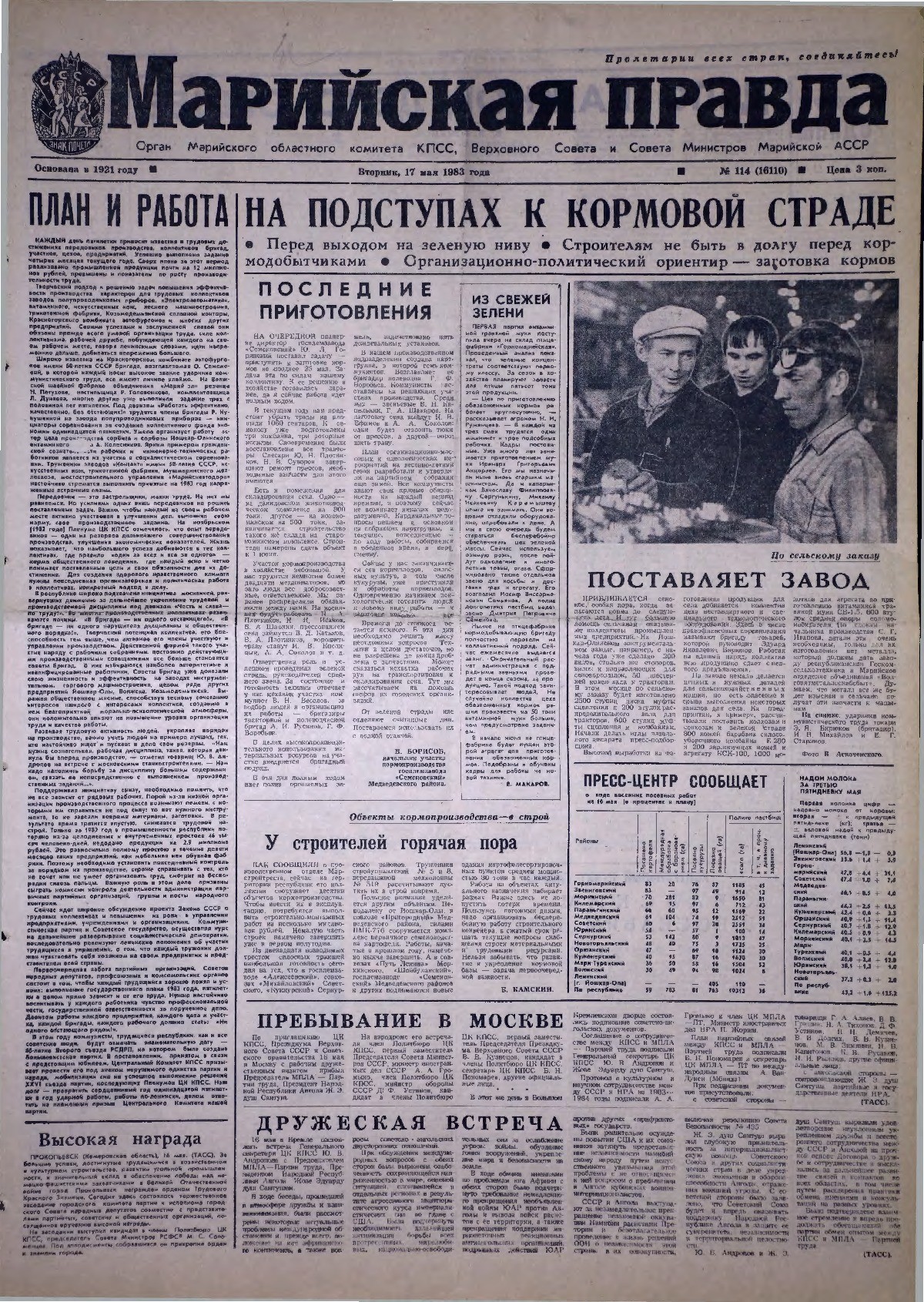 Газета «Марийская правда» от 17.05.1983