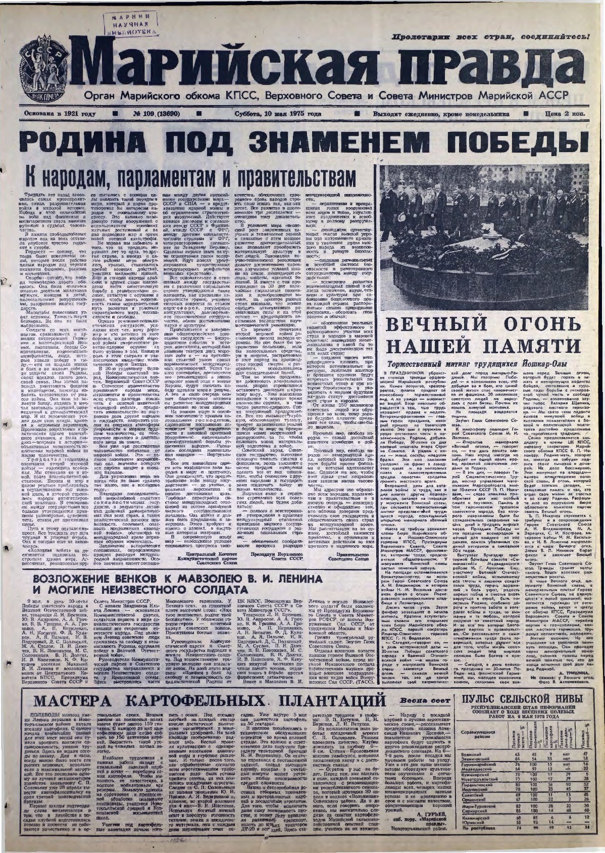 Газета «Марийская правда» от 10.05.1975