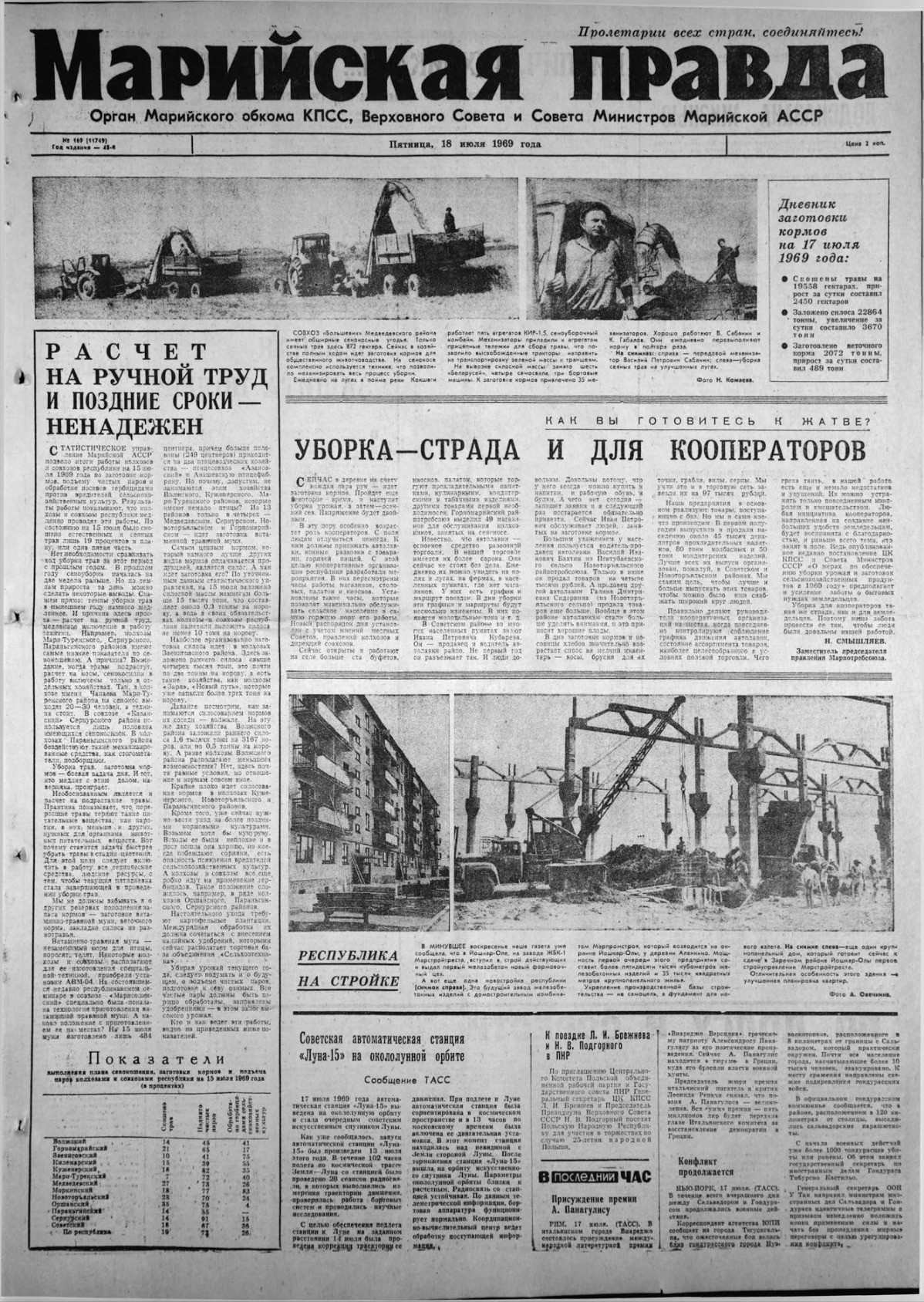 Газета «Марийская правда» от 18.07.1969