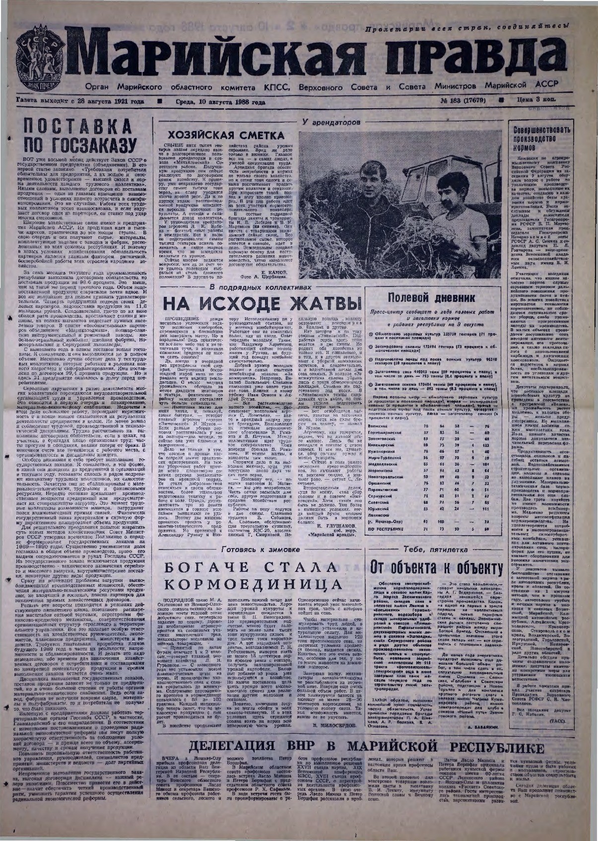 Газета «Марийская правда» от 10.08.1988
