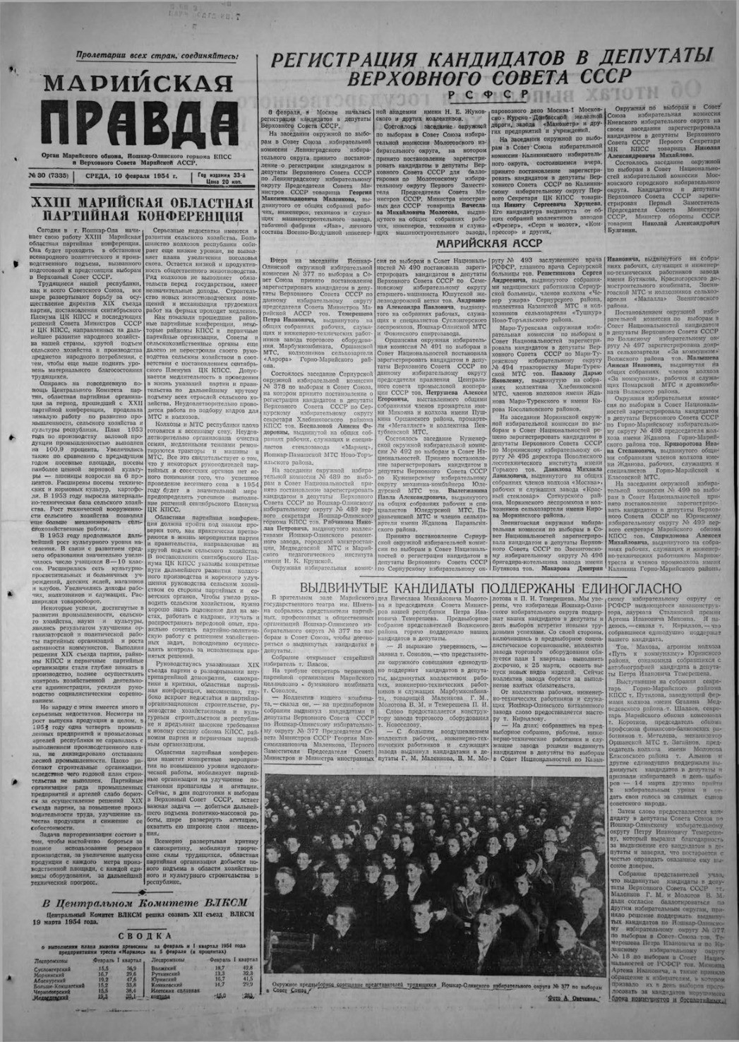 Газета «Марийская правда» от 10.02.1954