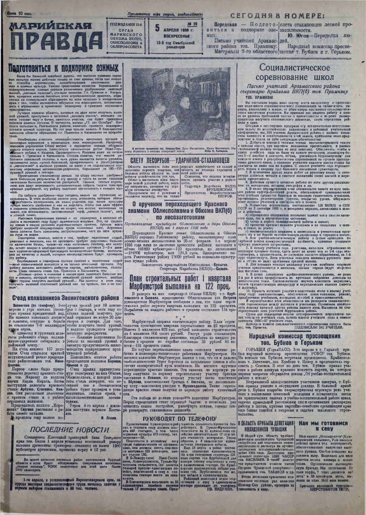 Газета «Марийская правда» от 05.04.1936