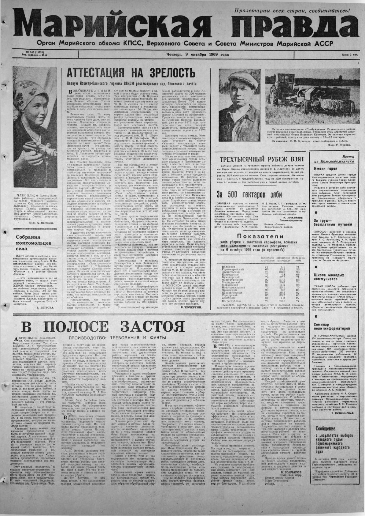 Газета «Марийская правда» от 09.10.1969