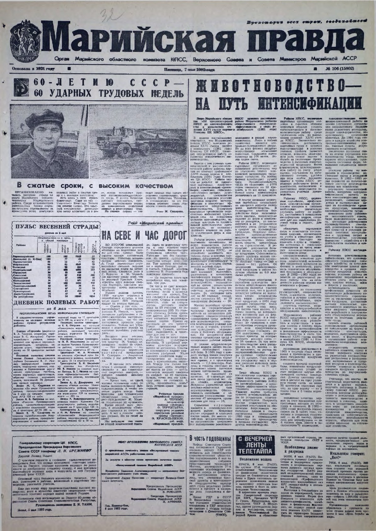 Газета «Марийская правда» от 07.05.1982