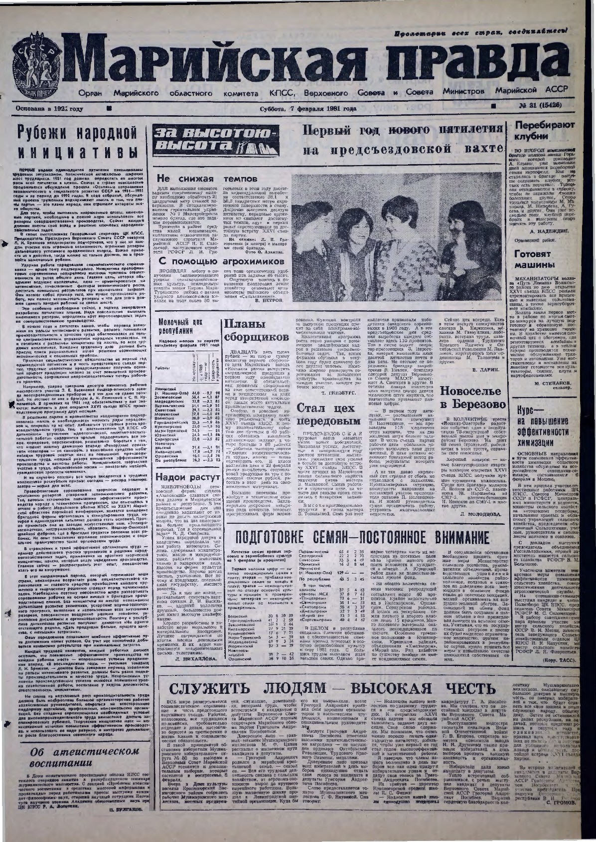 Газета «Марийская правда» от 07.02.1981