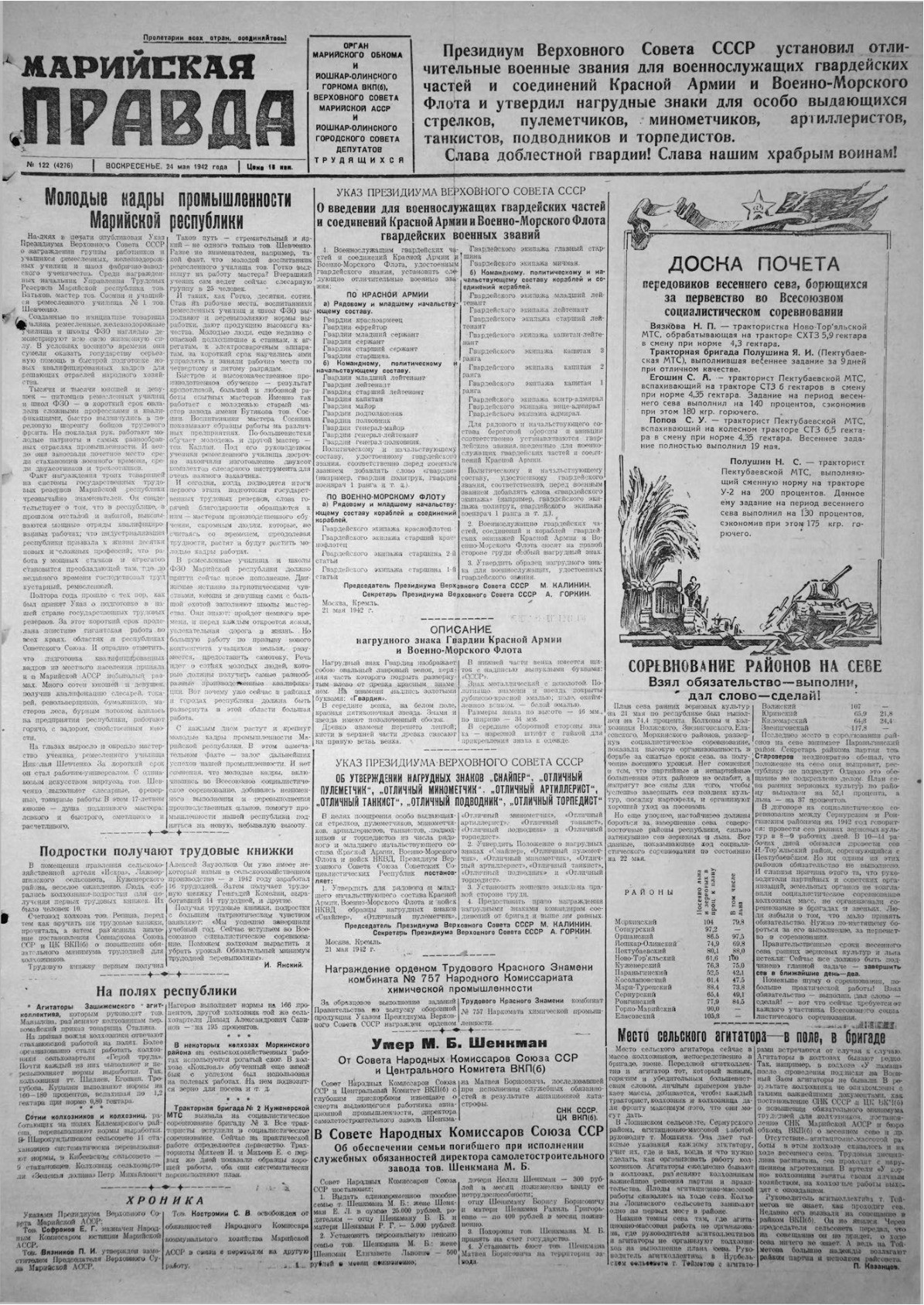 Газета «Марийская правда» от 24.05.1942