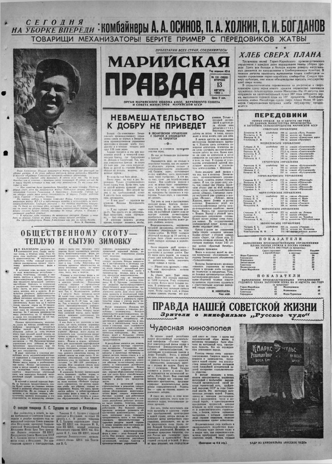 Газета «Марийская правда» от 13.08.1963