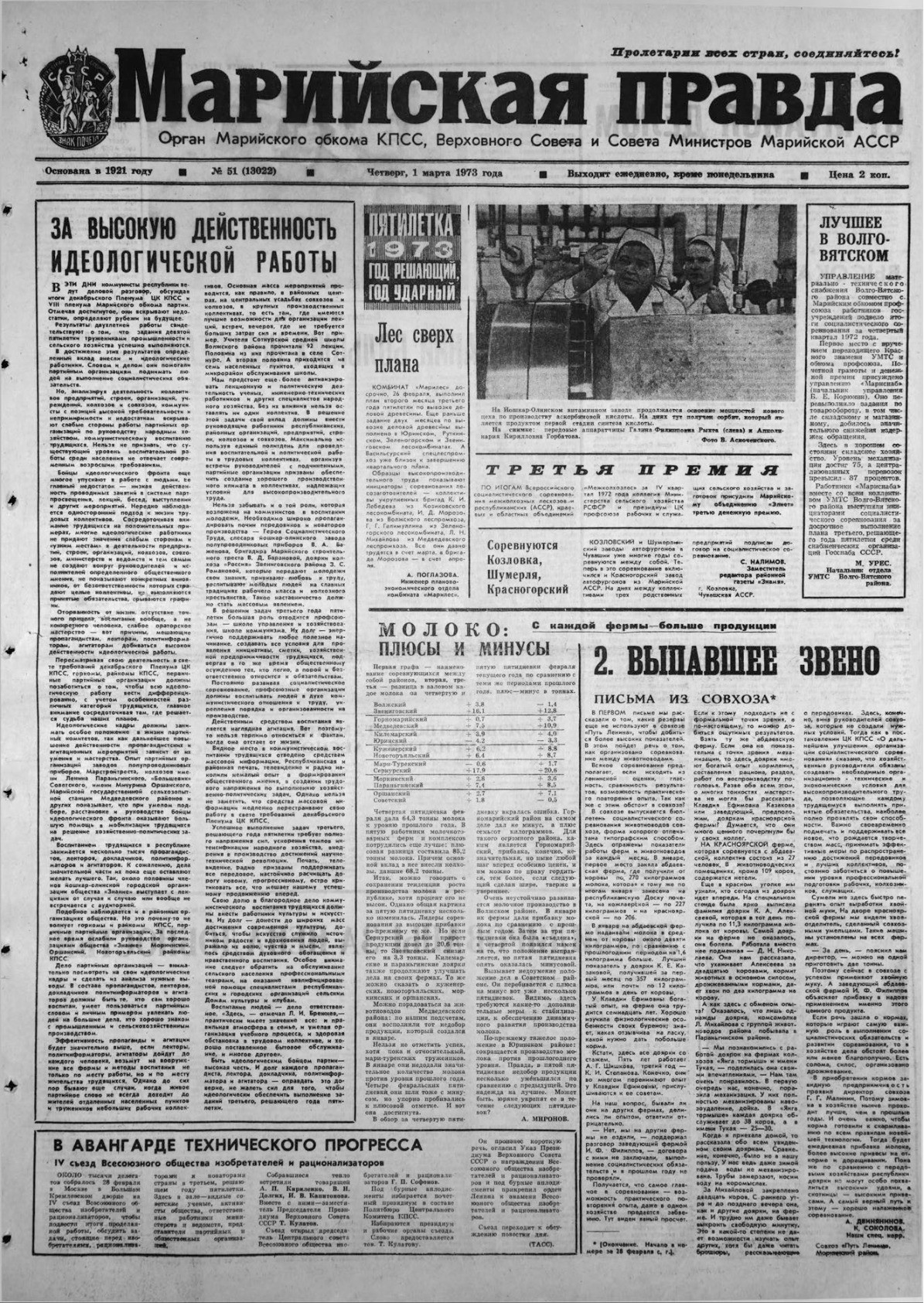 Газета «Марийская правда» от 01.03.1973