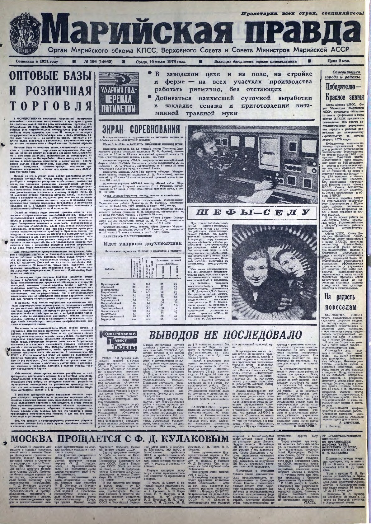 Газета «Марийская правда» от 19.07.1978