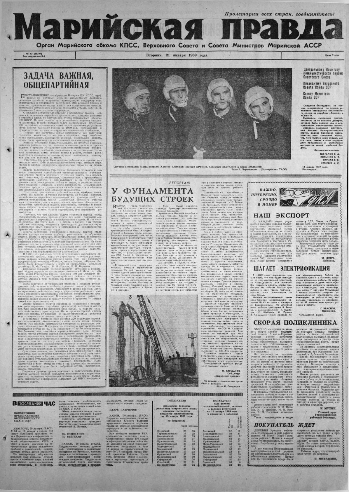 Газета «Марийская правда» от 21.01.1969