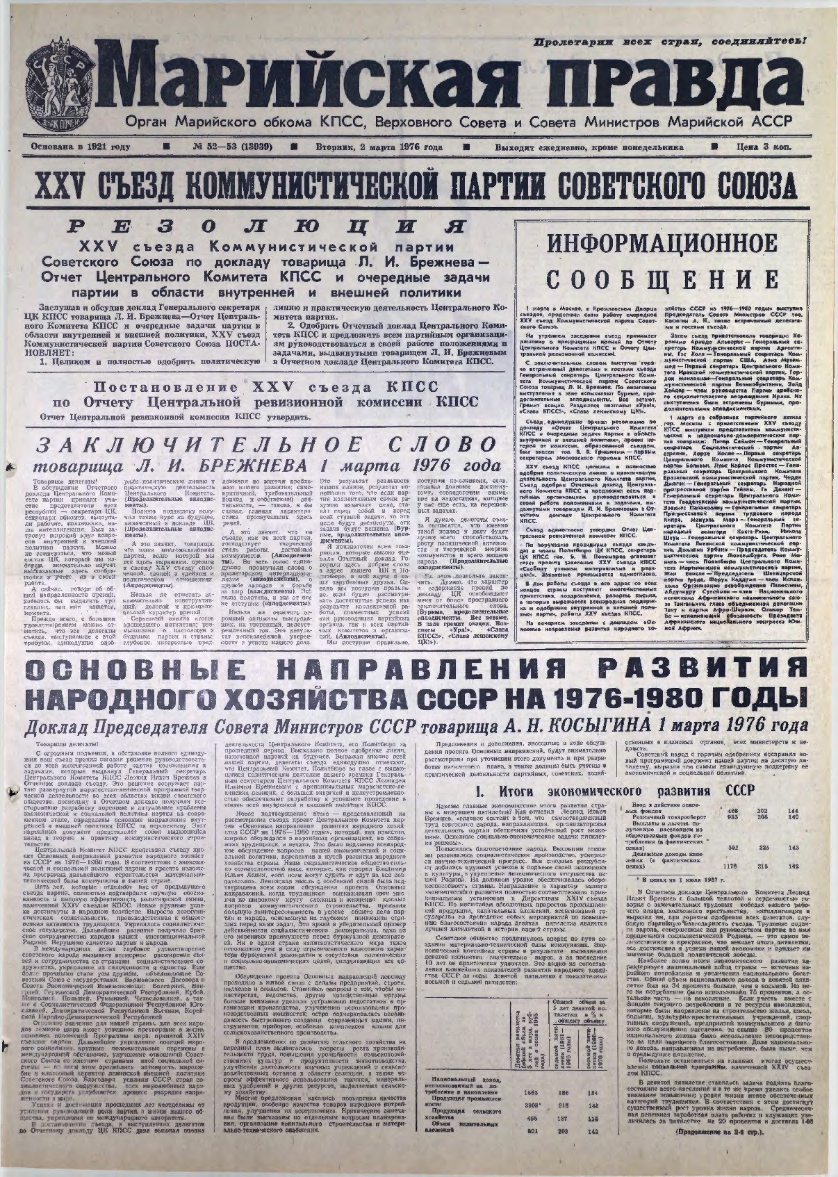 Газета «Марийская правда» от 02.03.1976