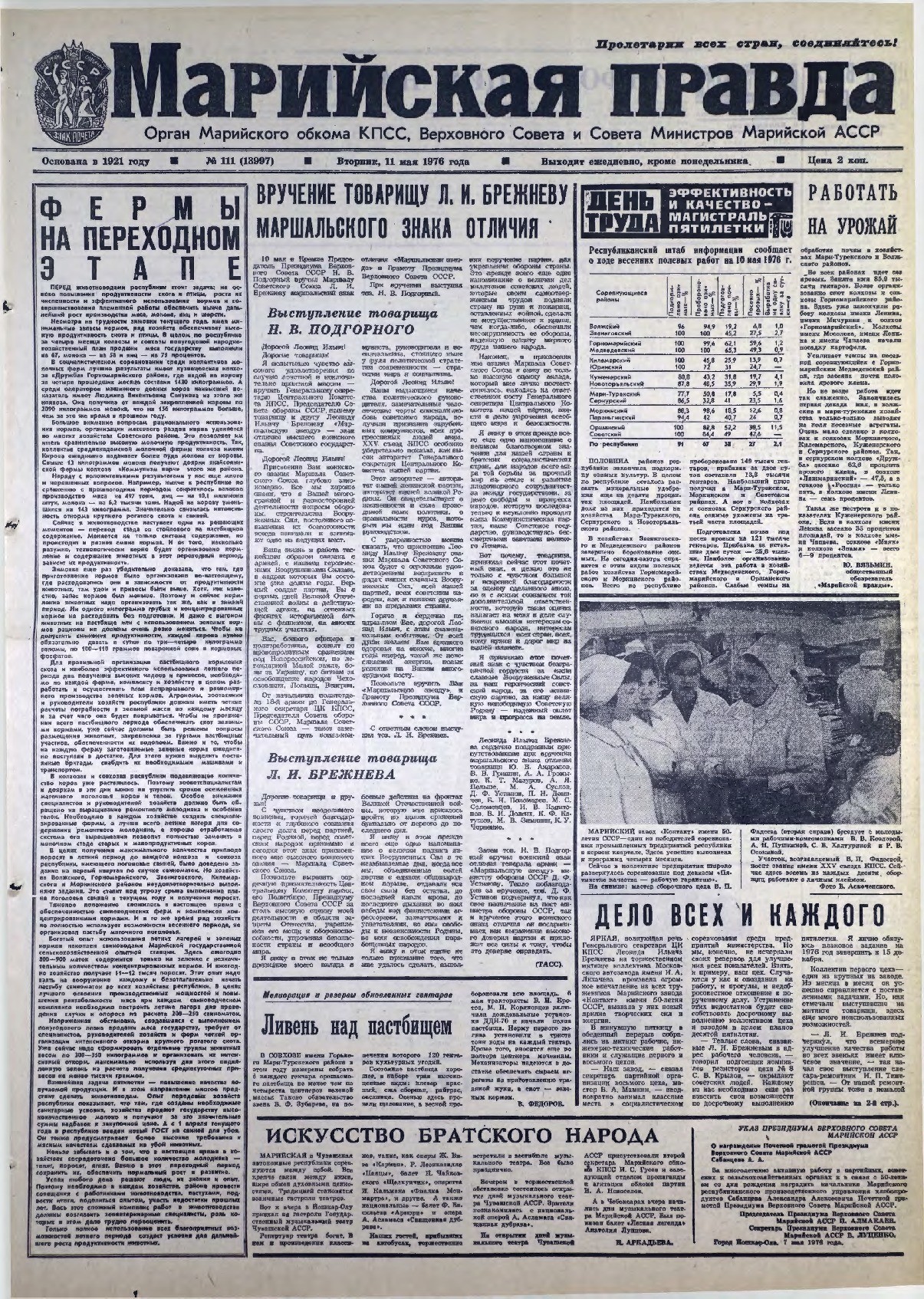 Газета «Марийская правда» от 11.05.1976