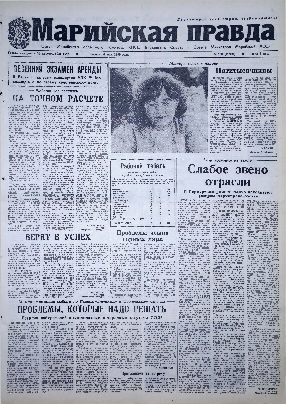 Газета «Марийская правда» от 04.05.1989