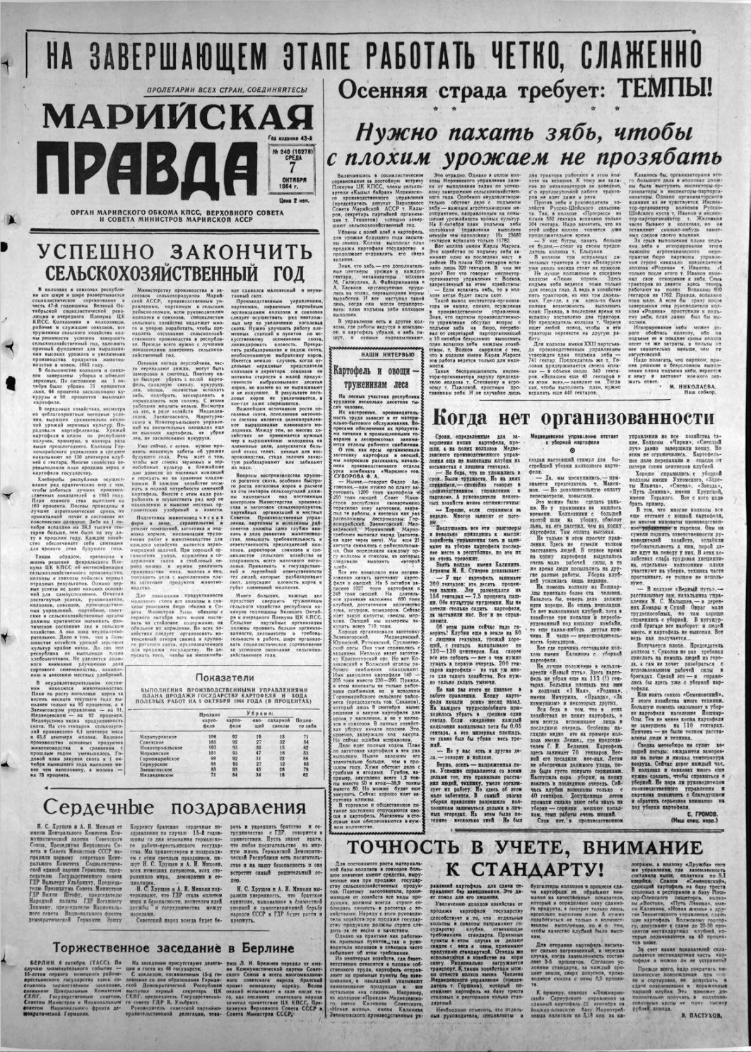 Газета «Марийская правда» от 07.10.1964