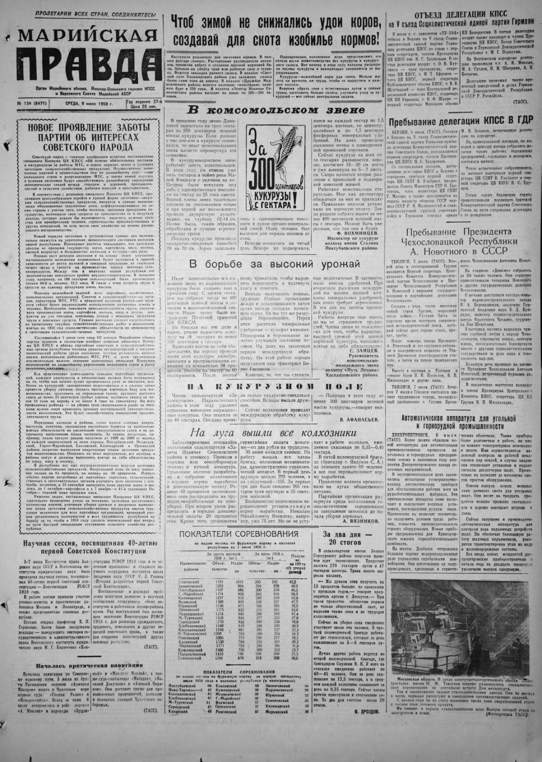 Газета «Марийская правда» от 09.07.1958