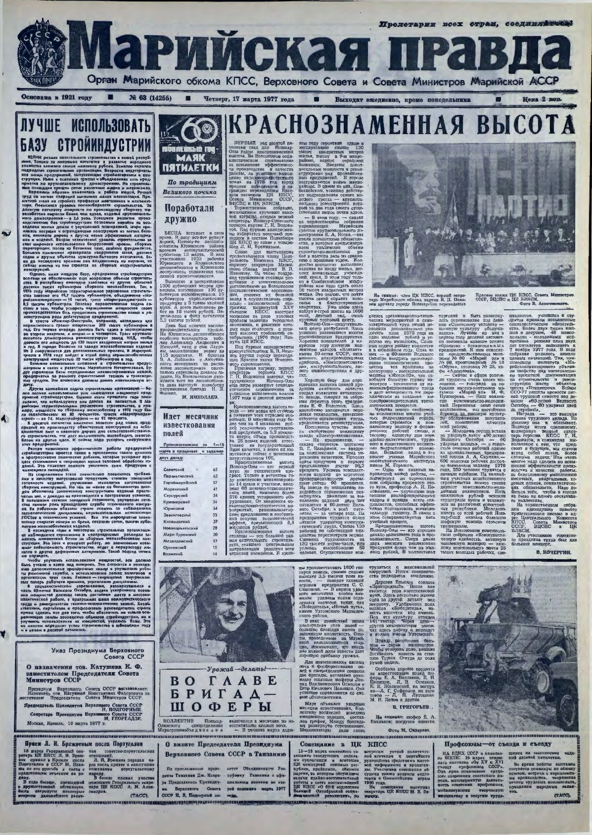 Газета «Марийская правда» от 17.03.1977