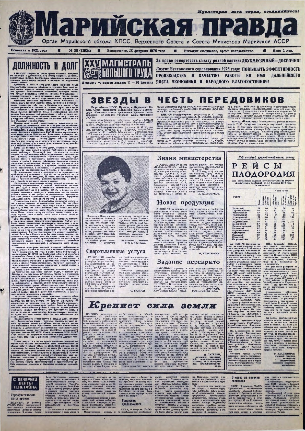 Газета «Марийская правда» от 15.02.1976