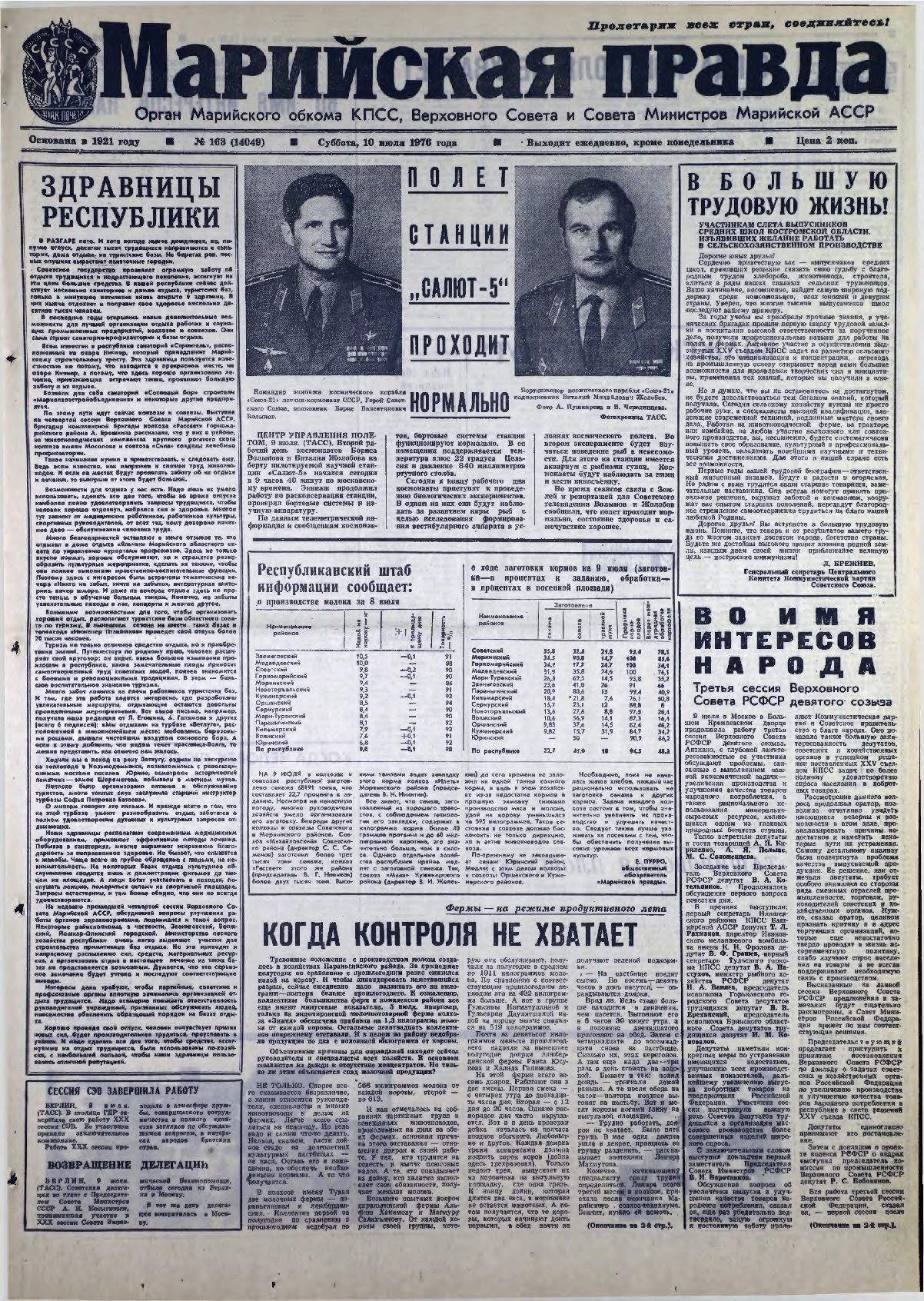 Газета «Марийская правда» от 10.07.1976