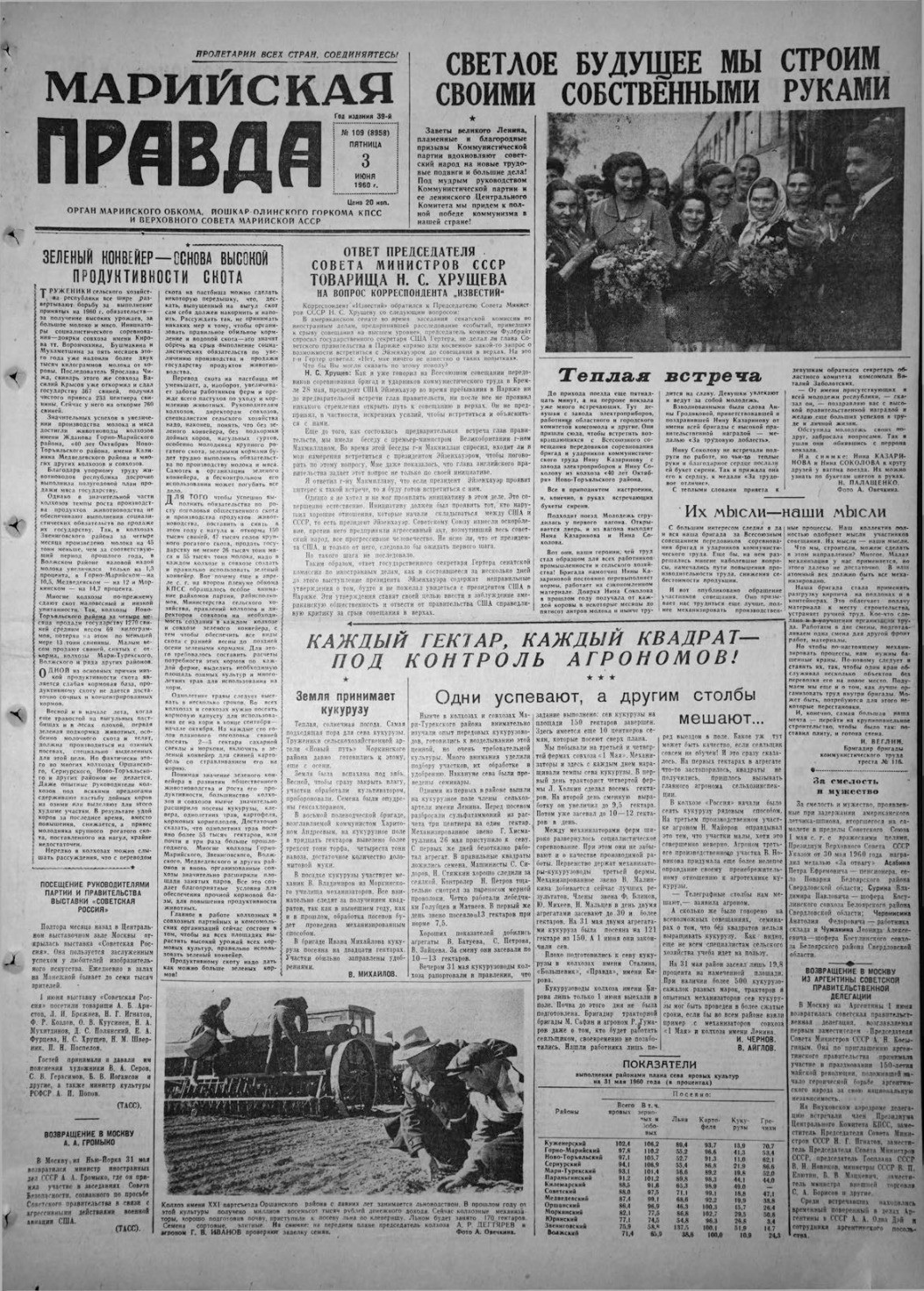 Газета «Марийская правда» от 03.06.1960