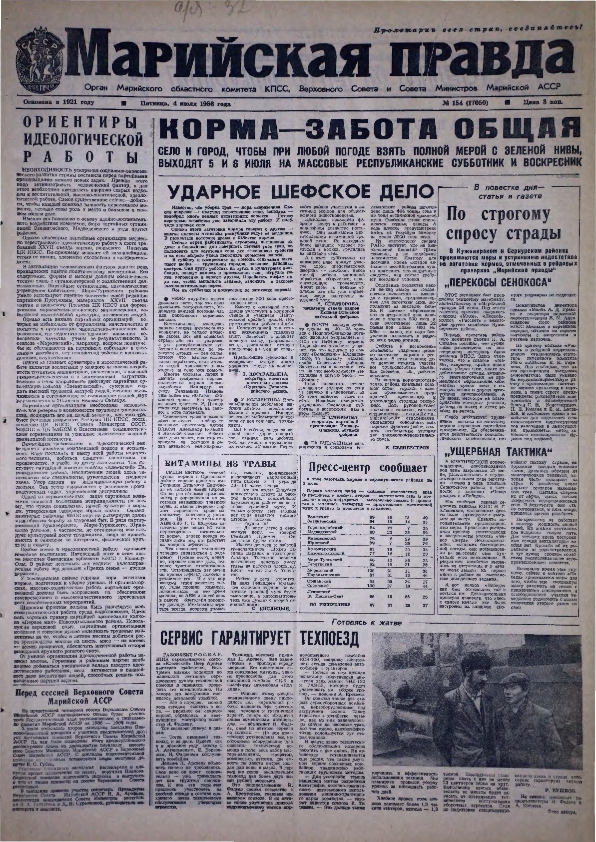 Газета «Марийская правда» от 04.07.1986