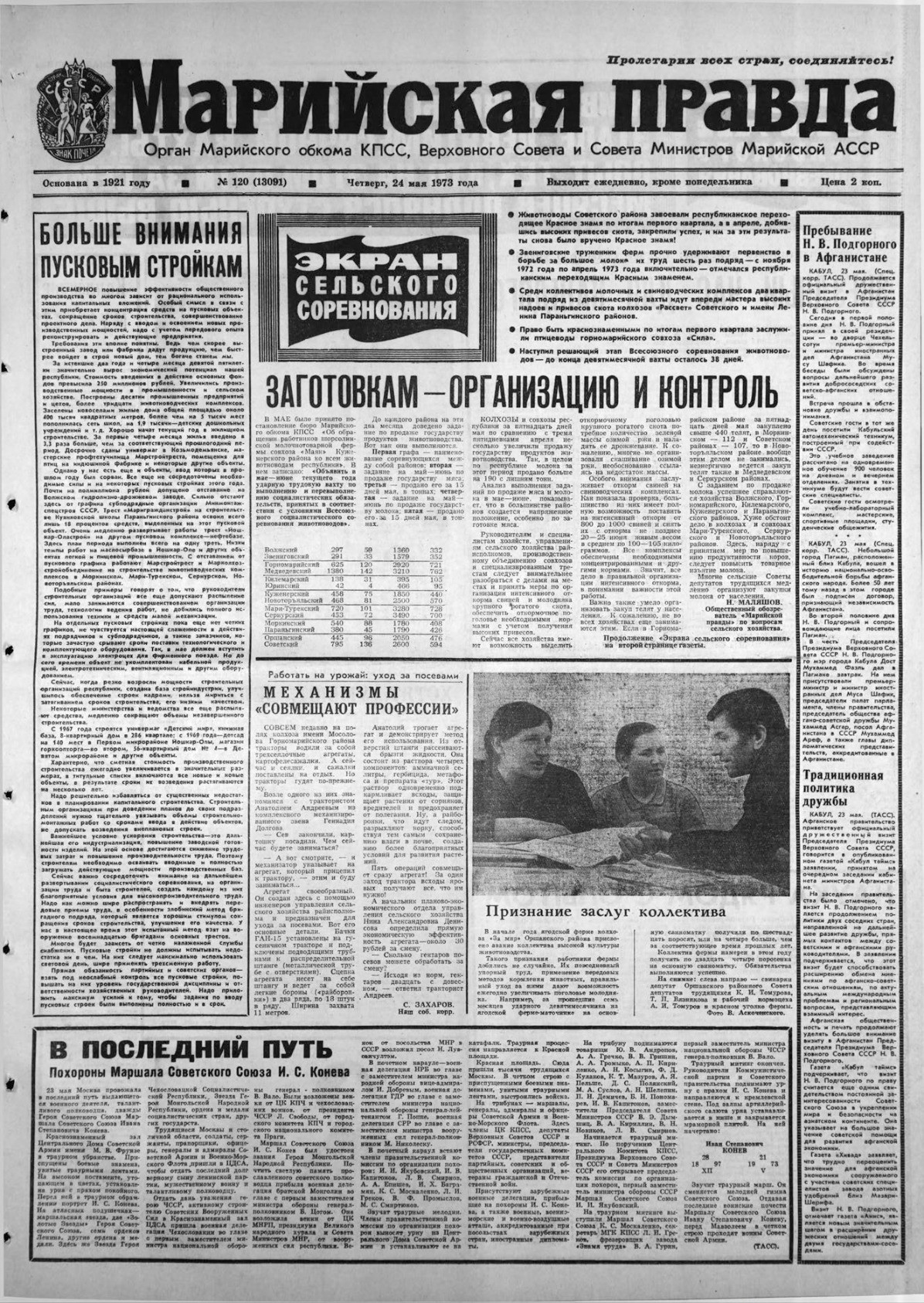 Газета «Марийская правда» от 24.05.1973
