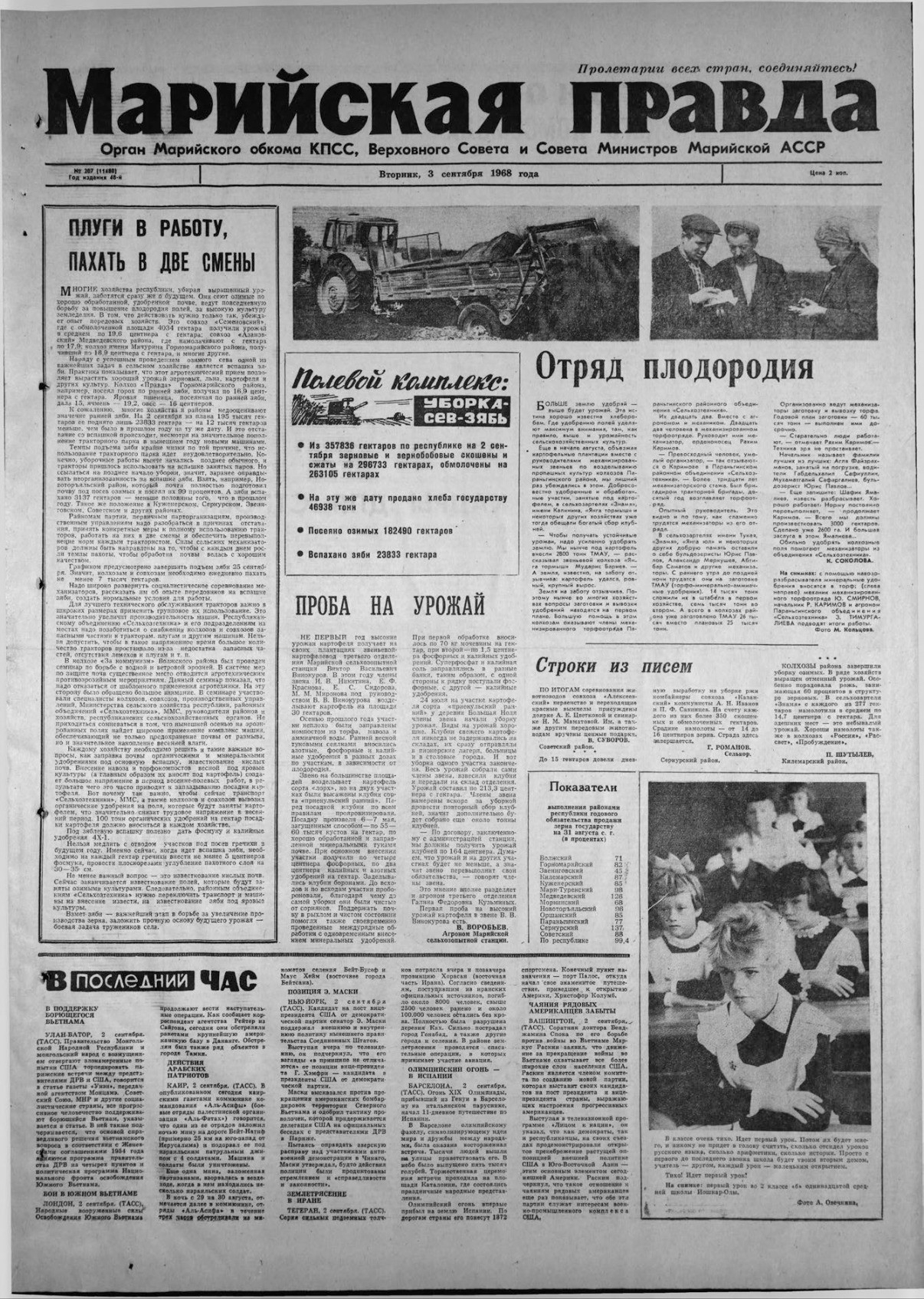 Газета «Марийская правда» от 03.09.1968