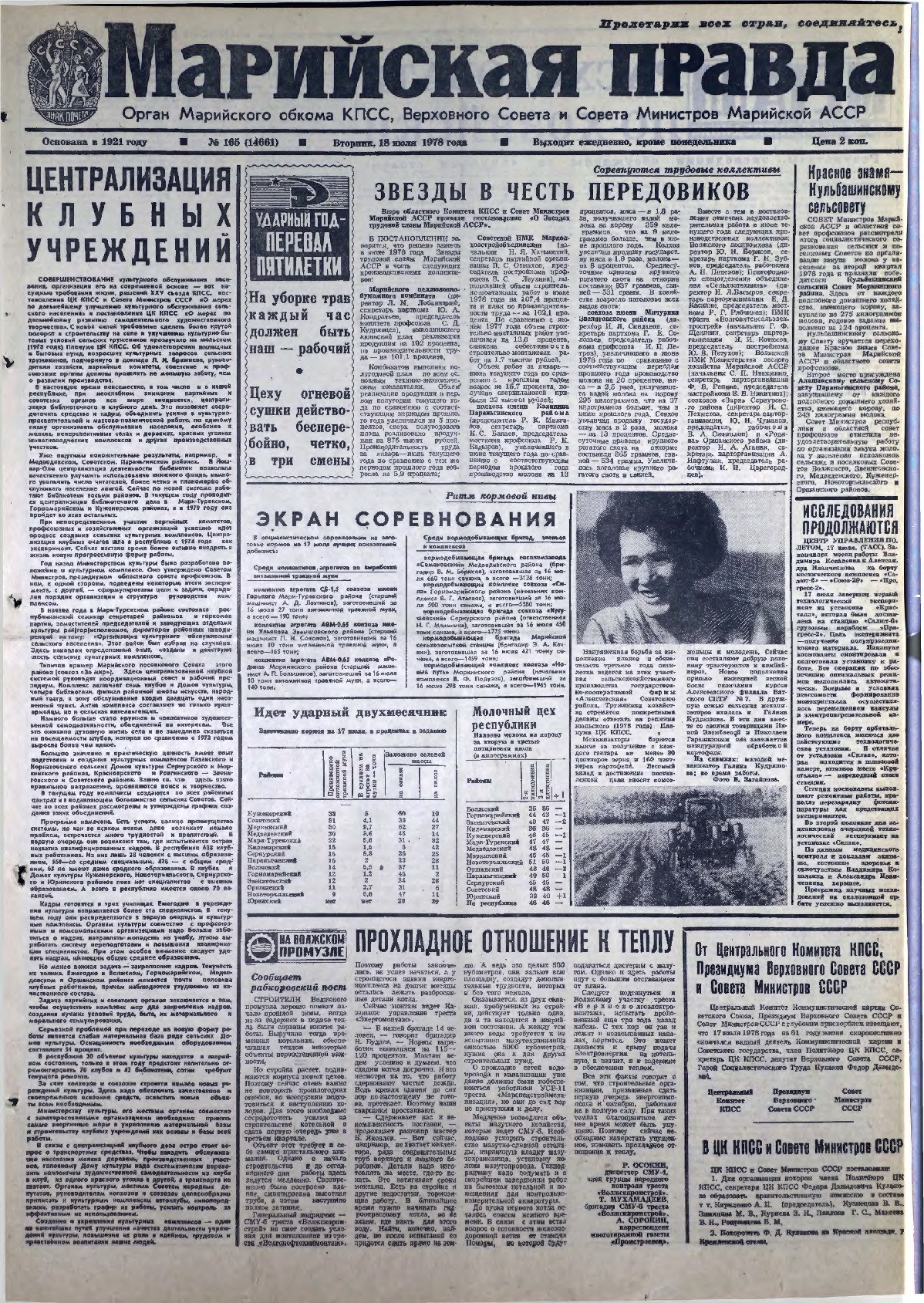 Газета «Марийская правда» от 18.07.1978