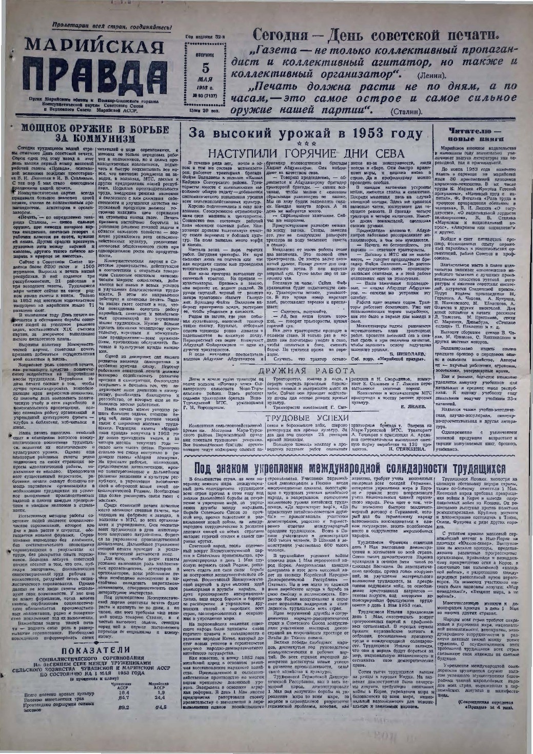 Газета «Марийская правда» от 05.05.1953