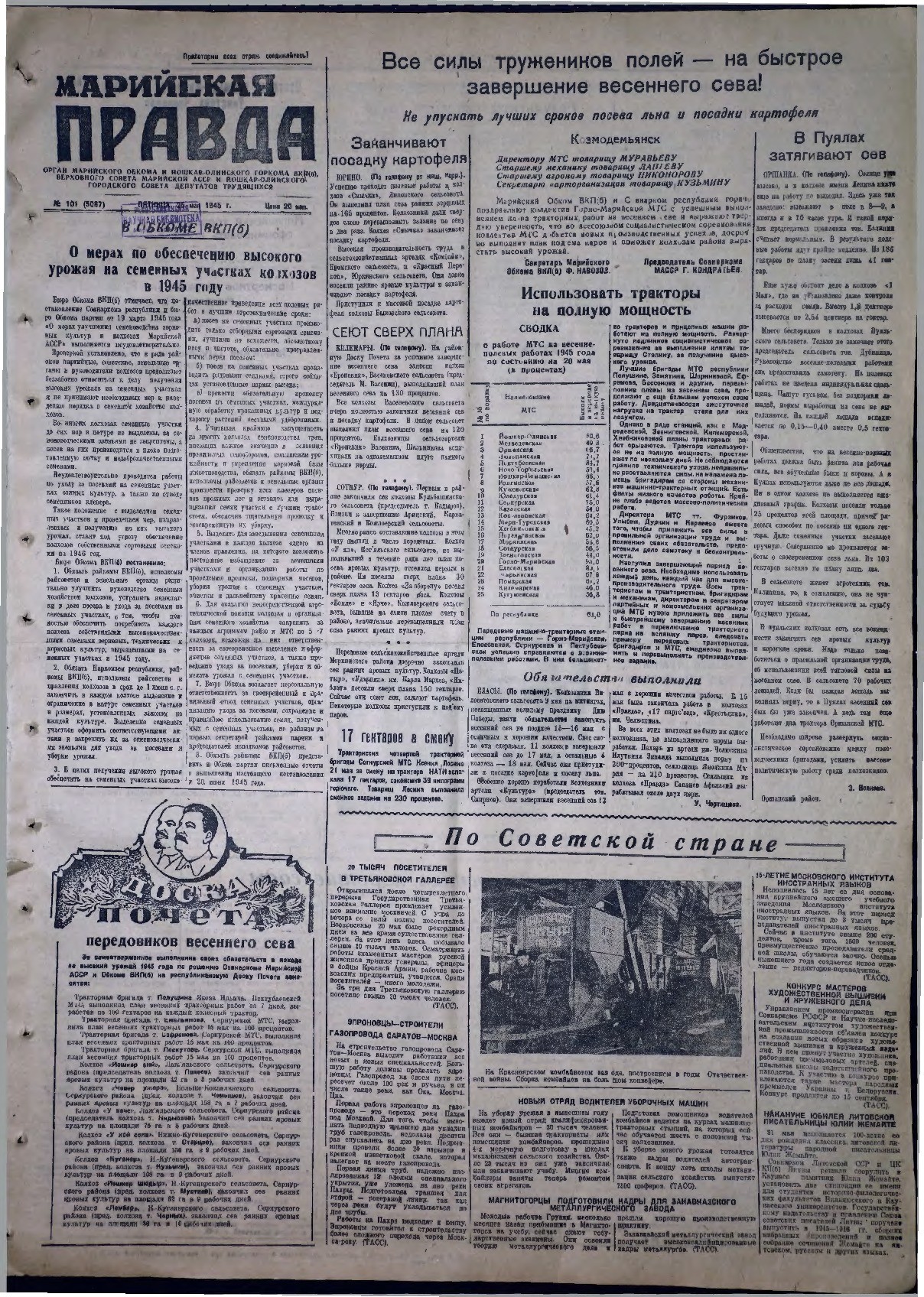 Газета «Марийская правда» от 25.05.1945