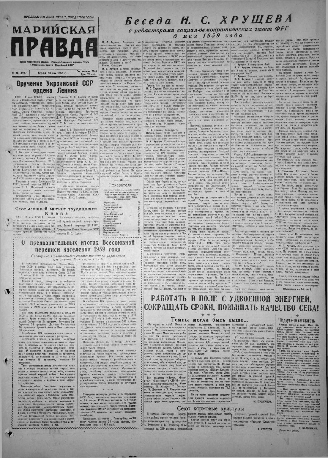Газета «Марийская правда» от 13.05.1959