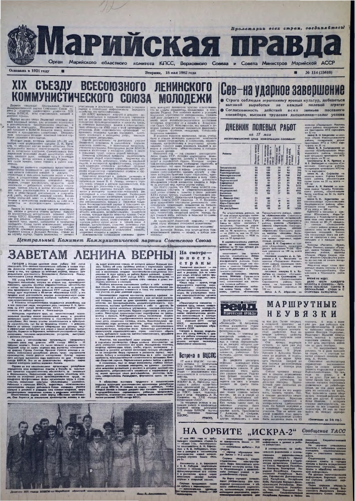 Газета «Марийская правда» от 18.05.1982