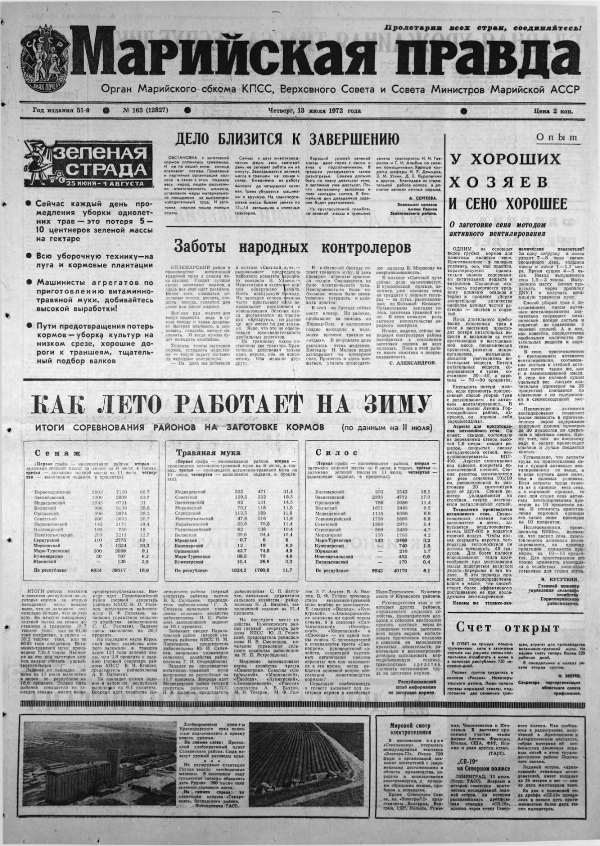Газета «Марийская правда» от 13.07.1972
