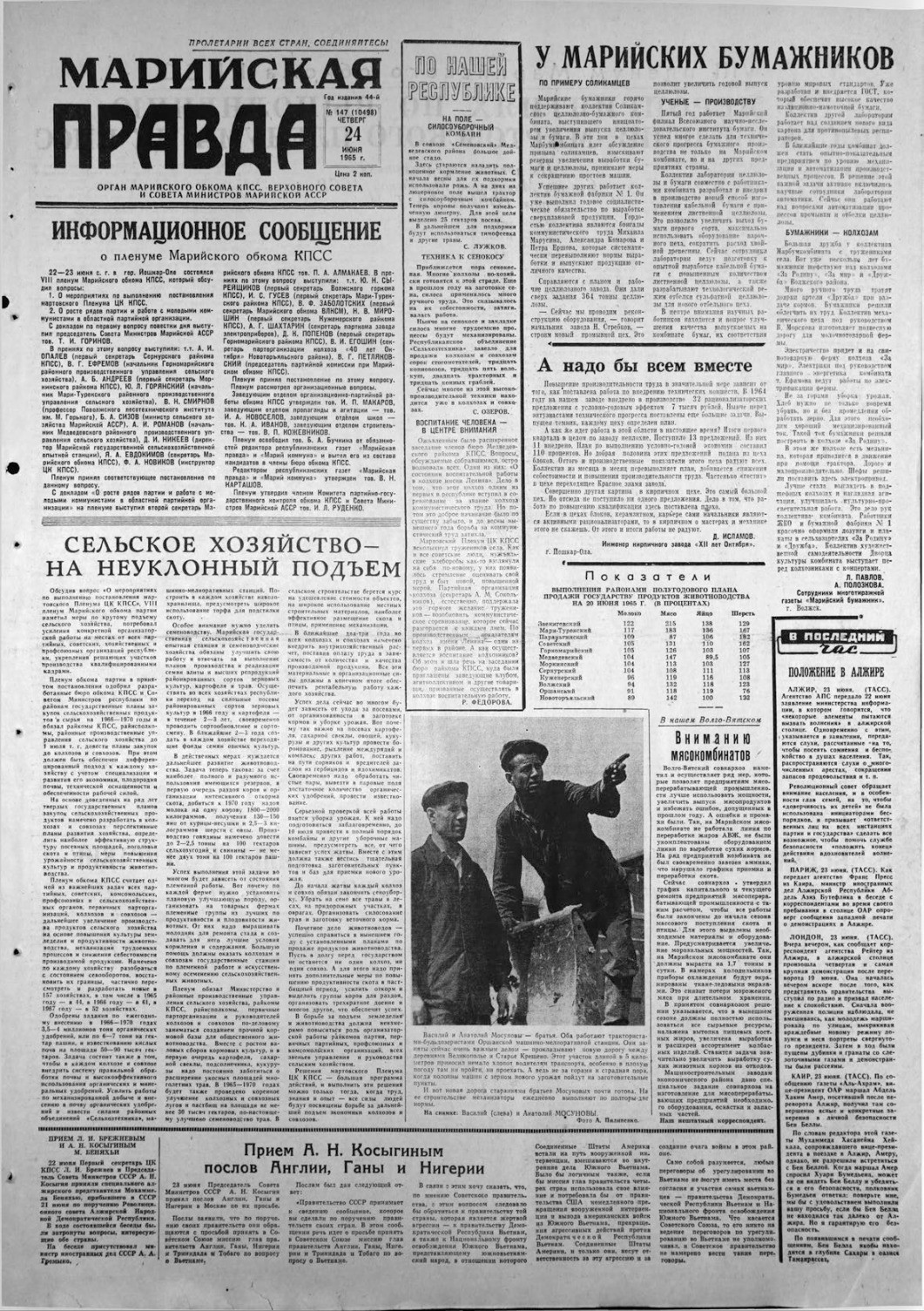 Газета «Марийская правда» от 24.06.1965