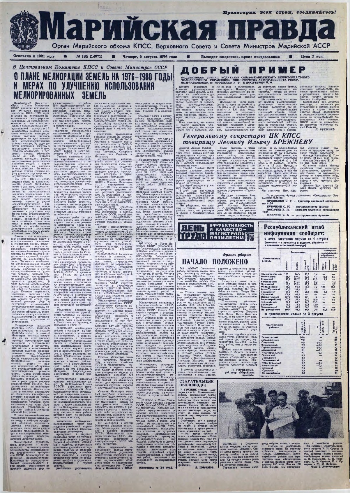 Газета «Марийская правда» от 05.08.1976