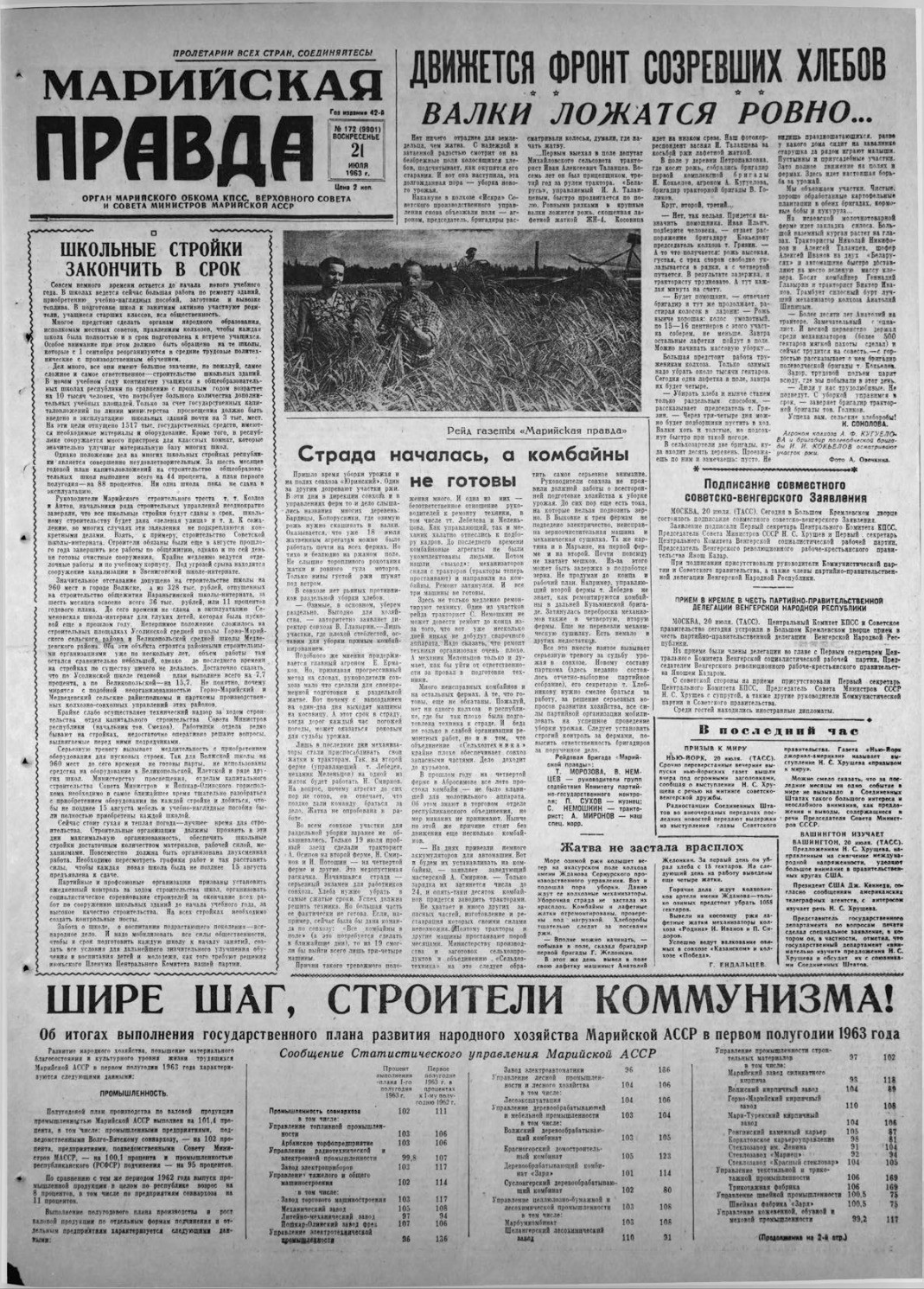 Газета «Марийская правда» от 21.07.1963