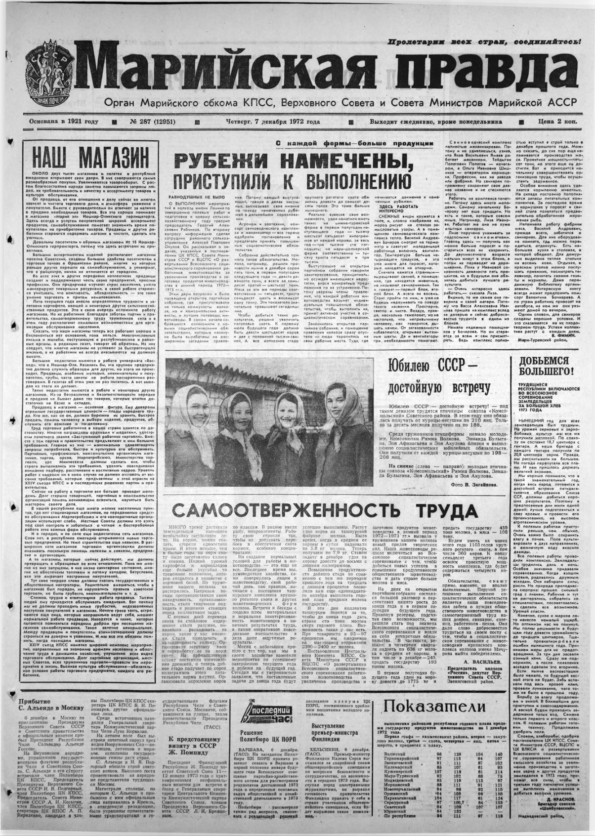 Газета «Марийская правда» от 07.12.1972