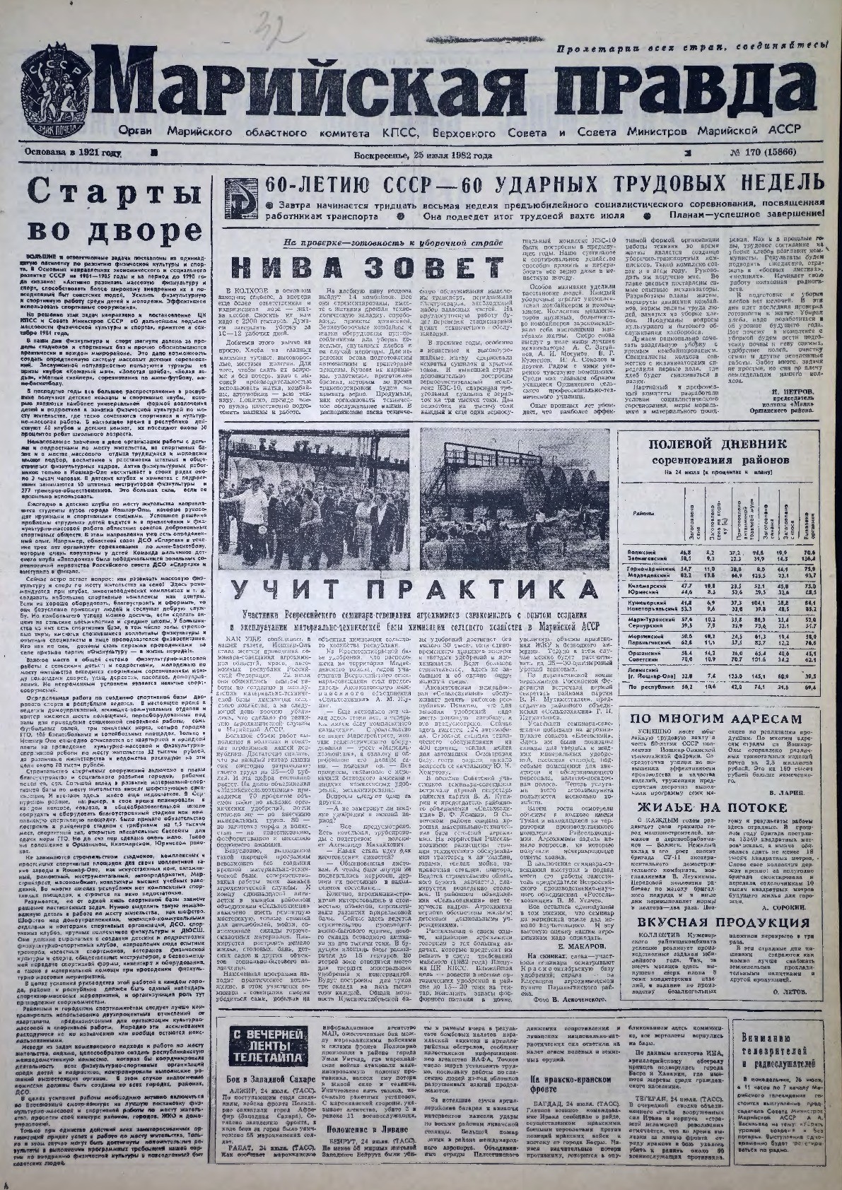 Газета «Марийская правда» от 25.07.1982