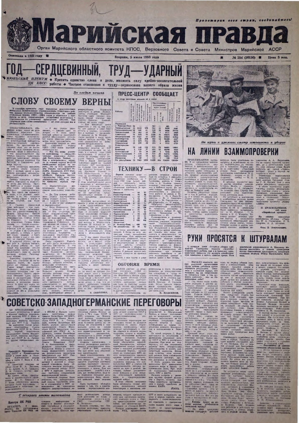 Газета «Марийская правда» от 05.07.1983