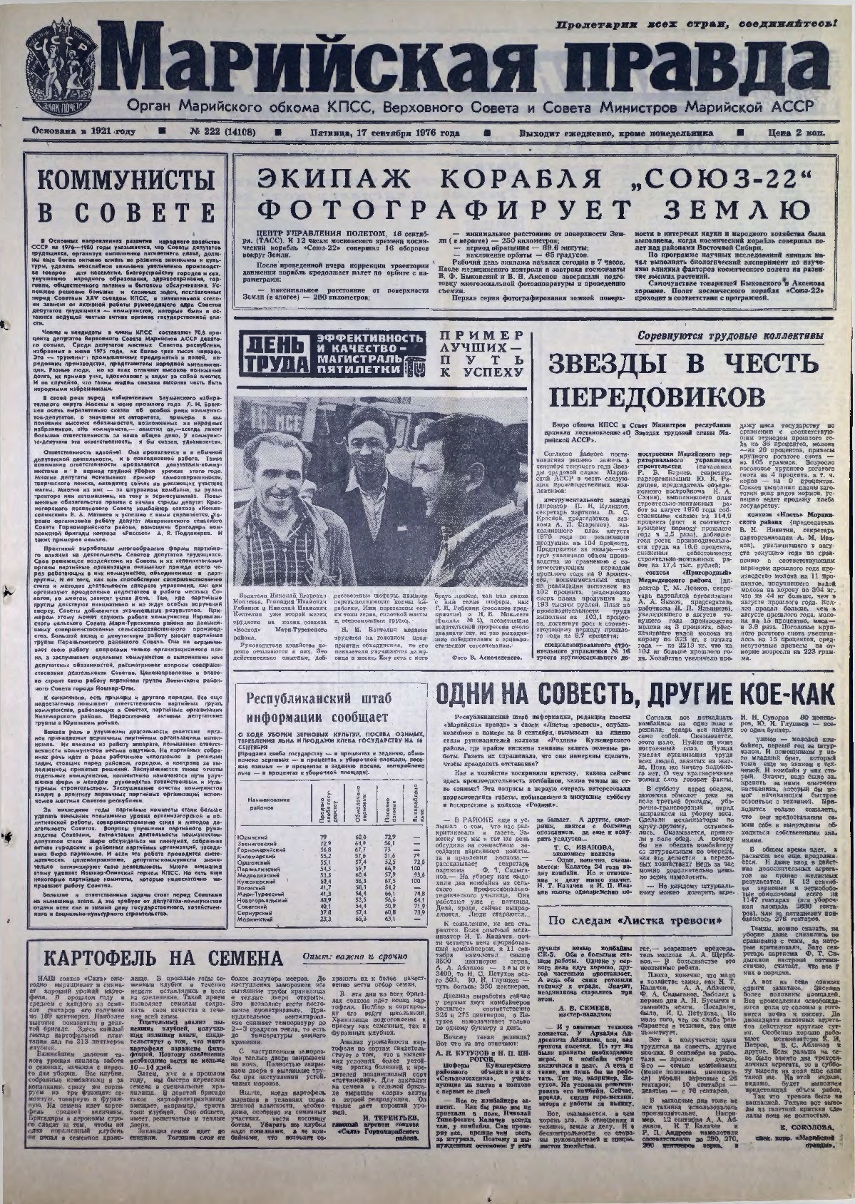 Газета «Марийская правда» от 17.09.1976