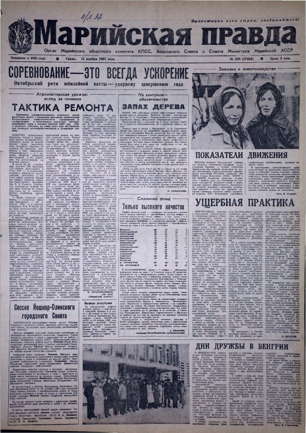 Газета «Марийская правда» от 11.11.1987