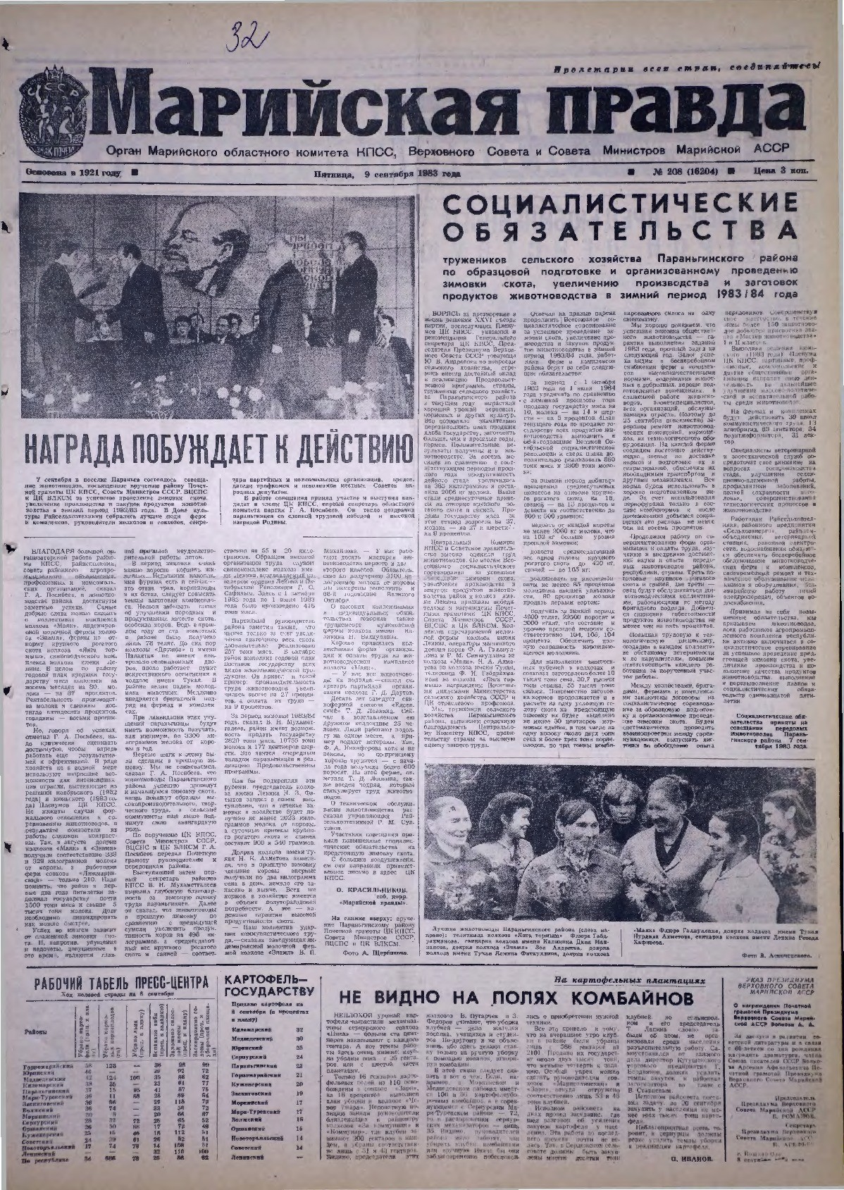 Газета «Марийская правда» от 09.09.1983