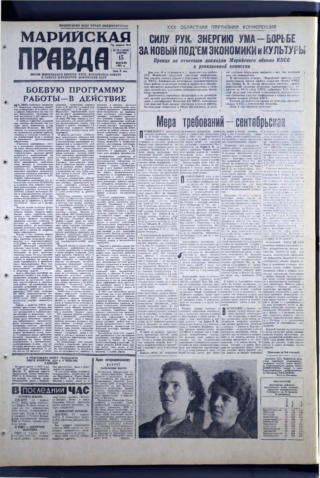 Газета «Марийская правда» от 15.02.1966
